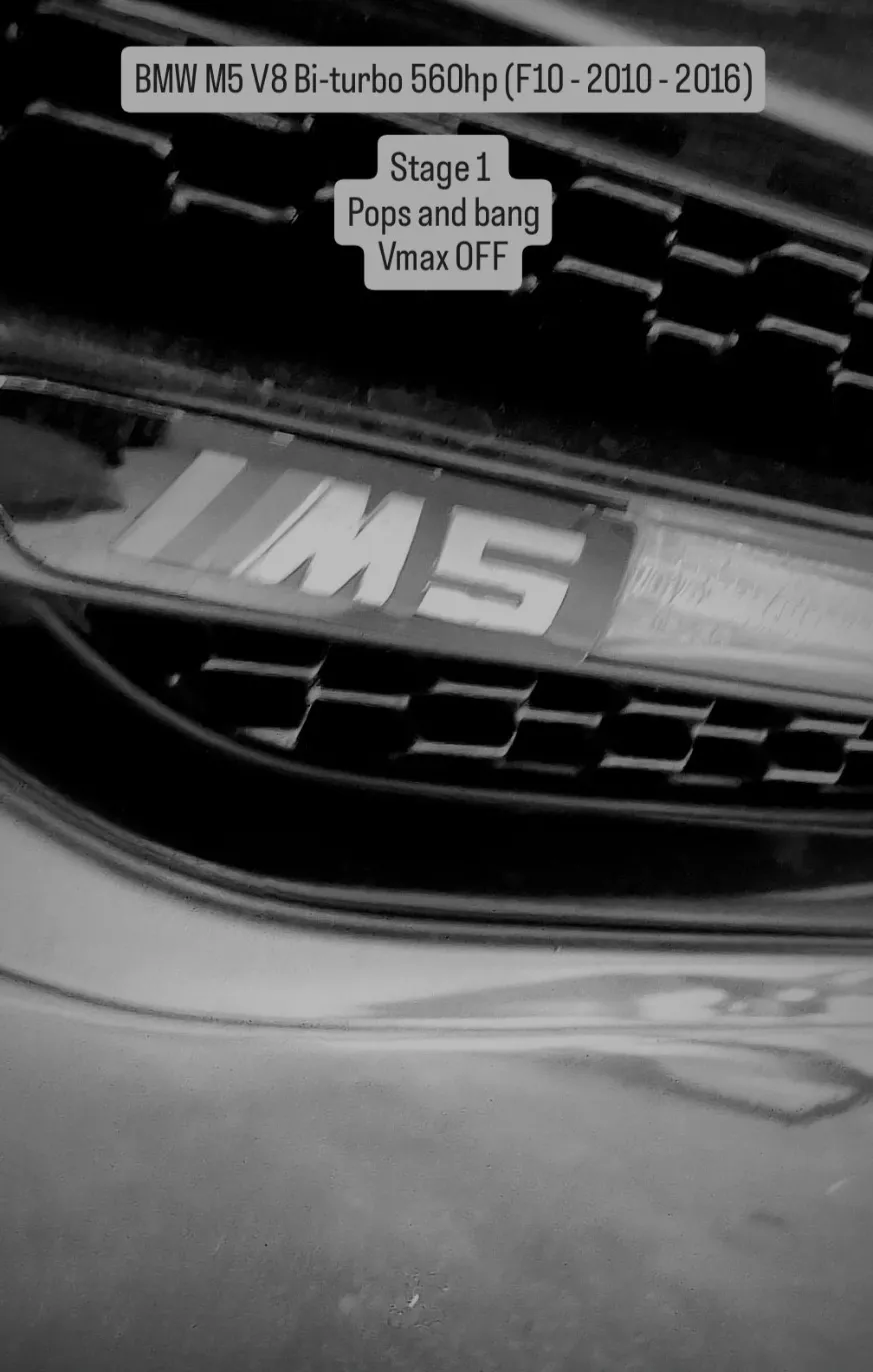 BMW M5 F10 V8 Bi-Turbo — Stage 1 · Pop & Bang · VMAX off